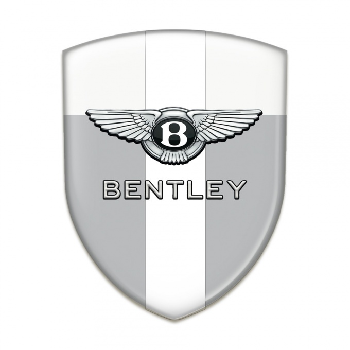 Bentley Domed Emblem Gray White Base White Ribbon Design 