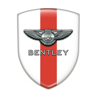 Bentley Auto Emblem White with Red Band Base Chrome Logo 