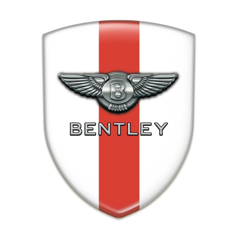 Bentley Auto Emblem White with Red Band Base Chrome Logo 