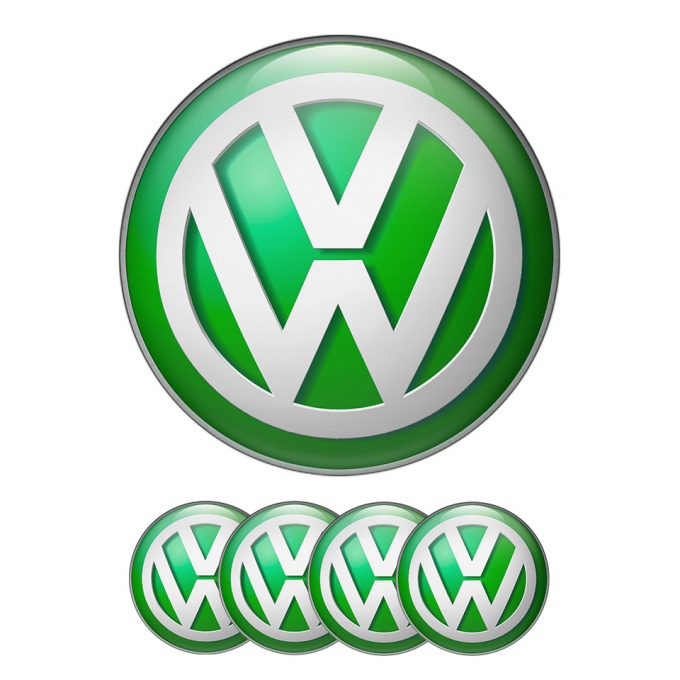 VW Volkswagen Domed Stickers Wheel Center Cap 3D Green