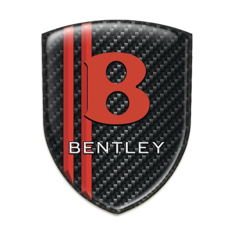 Bentley Domed Emblem Black Fibers with Red Lines Design Red Logo 