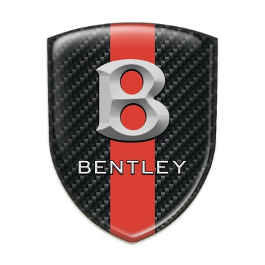 Bentley Self Adhesive Car logo Emblem Black Fibers with Red Band and Gray Logo 