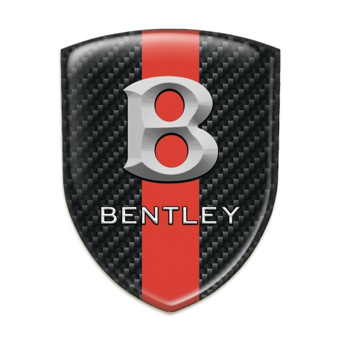 Bentley Self Adhesive Car logo Emblem Black Fibers with Red Band and Gray Logo 