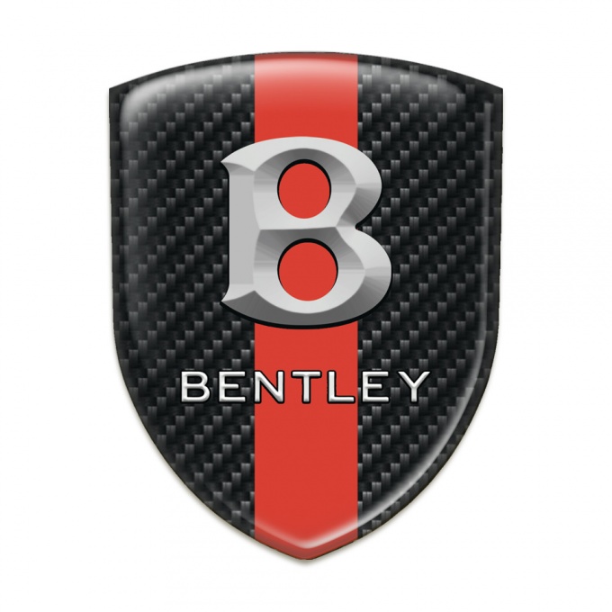 Bentley Self Adhesive Car logo Emblem Black Fibers with Red Band and Gray Logo 