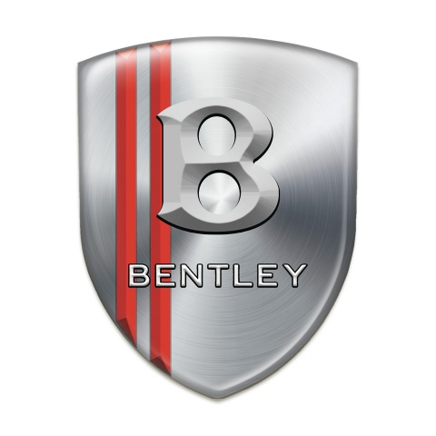Bentley Domed Emblem Silver with Red Stripes and 3D LOgo 