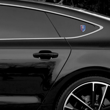 Bentley Resin Sticker Blue with Red Stripes and Gray Logo 