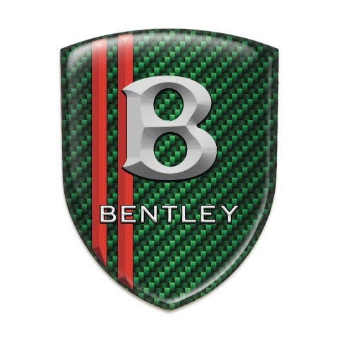 Bentley Emblem Badge Logo Green Carbon with Red Stripes and 3d Logo 