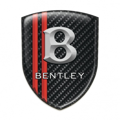 Bentley Logo Emblem Black Carbon with Red Stripes and Stone logo Effect 