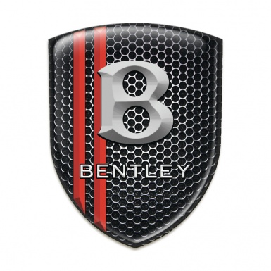 Bentley Self Adhesive Emblem Logo Perforated Steel withred Lines and Gray Logo 