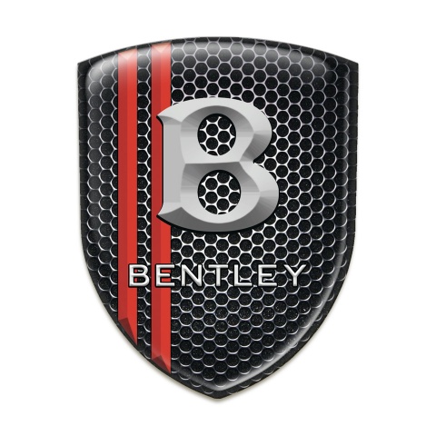 Bentley Self Adhesive Emblem Logo Perforated Steel withred Lines and Gray Logo 