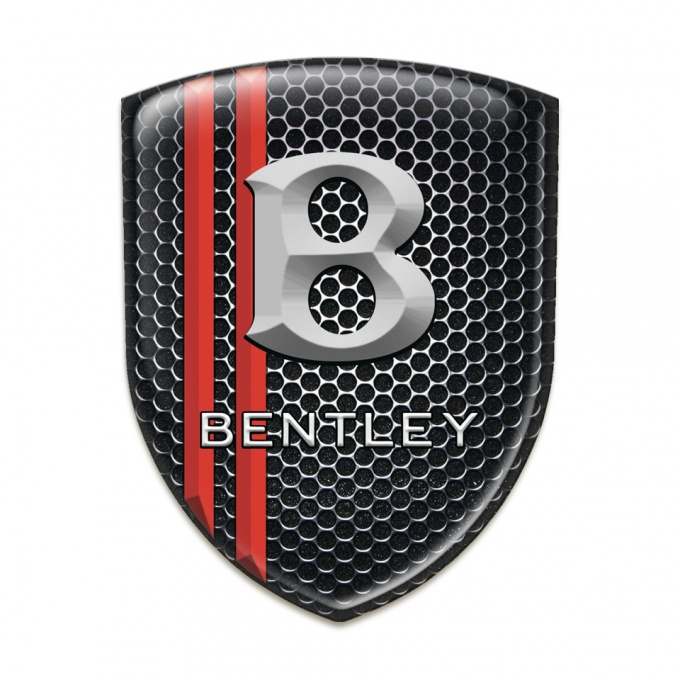 Bentley Self Adhesive Emblem Logo Perforated Steel withred Lines and Gray Logo 