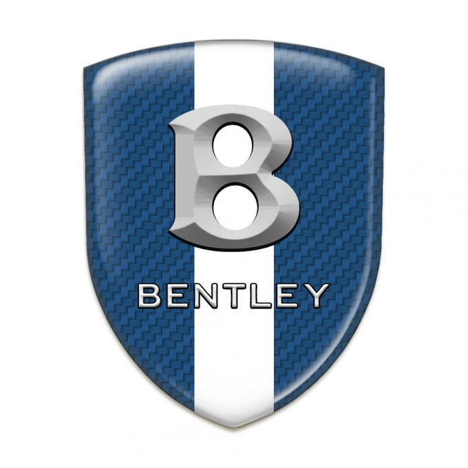 Bentley Emblem Badge Logo Navy Blue Carbon with White Ribbon and Gray logo 