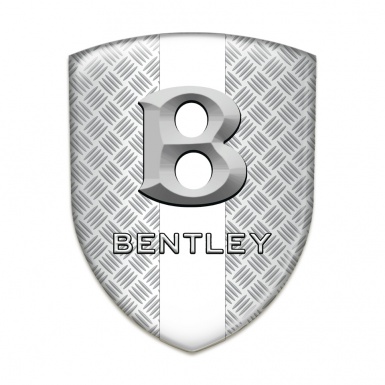 Bentley Tuning Emblem Metal Effect with White Ribbon and Gray 3D Logo 
