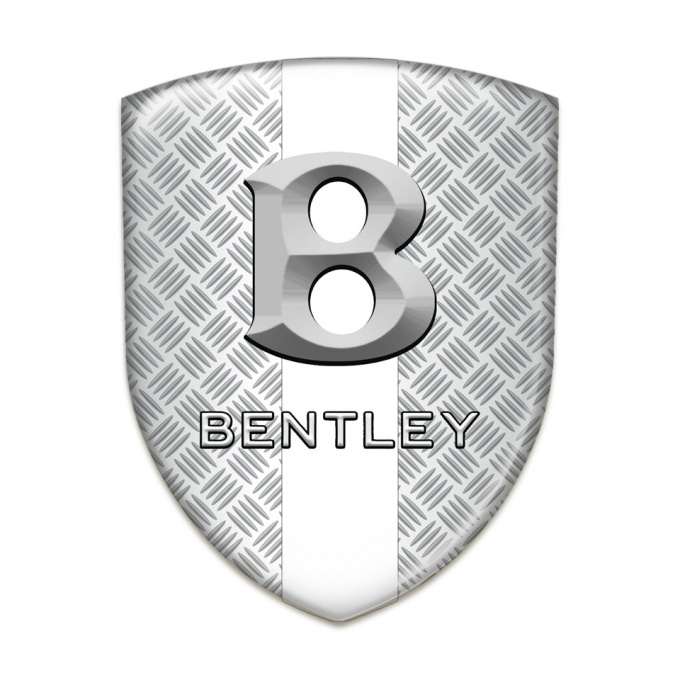 Bentley Tuning Emblem Metal Effect with White Ribbon and Gray 3D Logo 