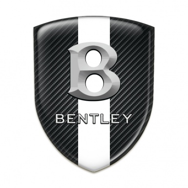 Bentley Self Adhesive Emblem Logo Black Fibers with White Ribbon and 3D Logo 