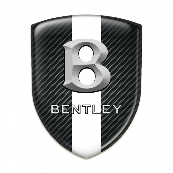 Bentley Self Adhesive Emblem Logo Black Fibers with White Ribbon and 3D Logo 