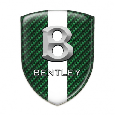 Bentley Domed Emblem Green Carbon with White Ribbon and Gray 3D Logo 