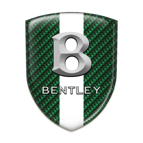 Bentley Domed Emblem Green Carbon with White Ribbon and Gray 3D Logo 