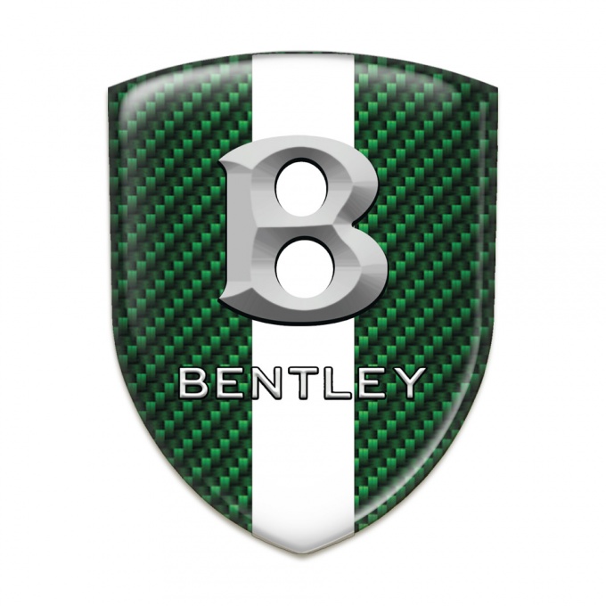 Bentley Domed Emblem Green Carbon with White Ribbon and Gray 3D Logo 