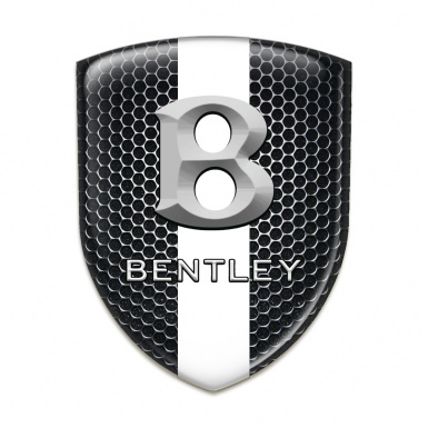 Bentley 3D Gel Emblem Perforated Steel with White Tape and Gray 3D Logo 
