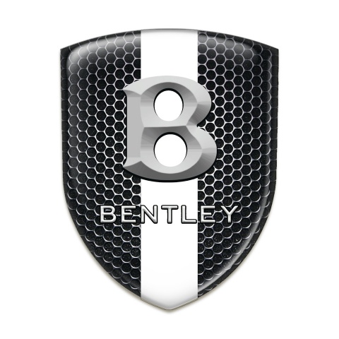 Bentley 3D Gel Emblem Perforated Steel with White Tape and Gray 3D Logo 