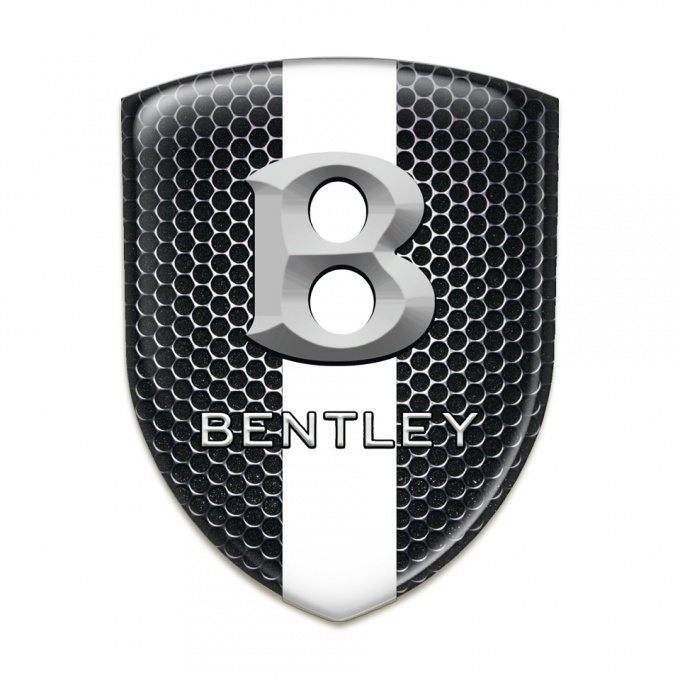 Bentley 3D Gel Emblem Perforated Steel with White Tape and Gray 3D Logo 