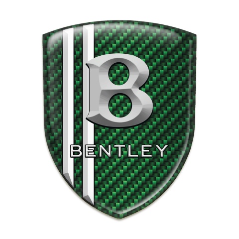 Bentley Self Adhesive Car logo Emblem Green Carbon with Two White Lines and Gray 3D Logo 