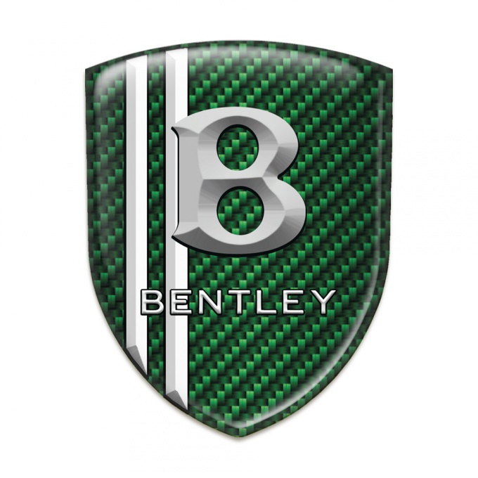Bentley Self Adhesive Car logo Emblem Green Carbon with Two White Lines and Gray 3D Logo 