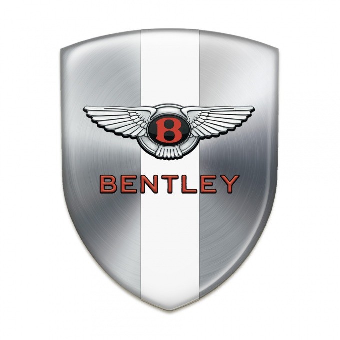 Bentley Silicone Badge Silver with White Ribbon and Classic Logo 