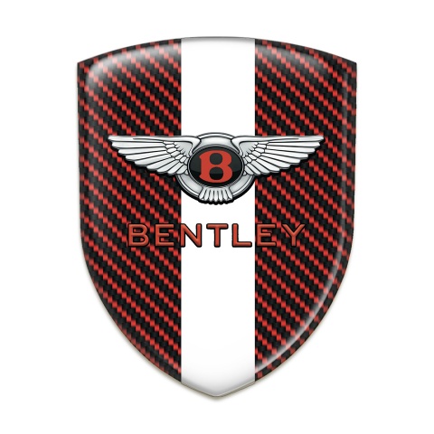 Bentley Self Adhesive Car logo Emblem Red Carbon with White Ribbon Pattern 