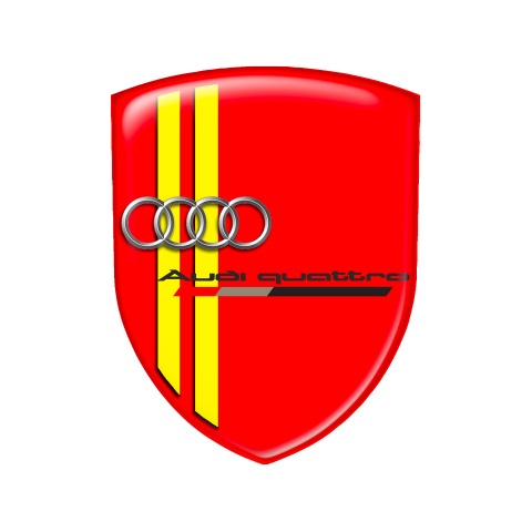 Audi Quattro Shield Silicone Emblem Red Yellow Line, Domed Emblems, Stickers