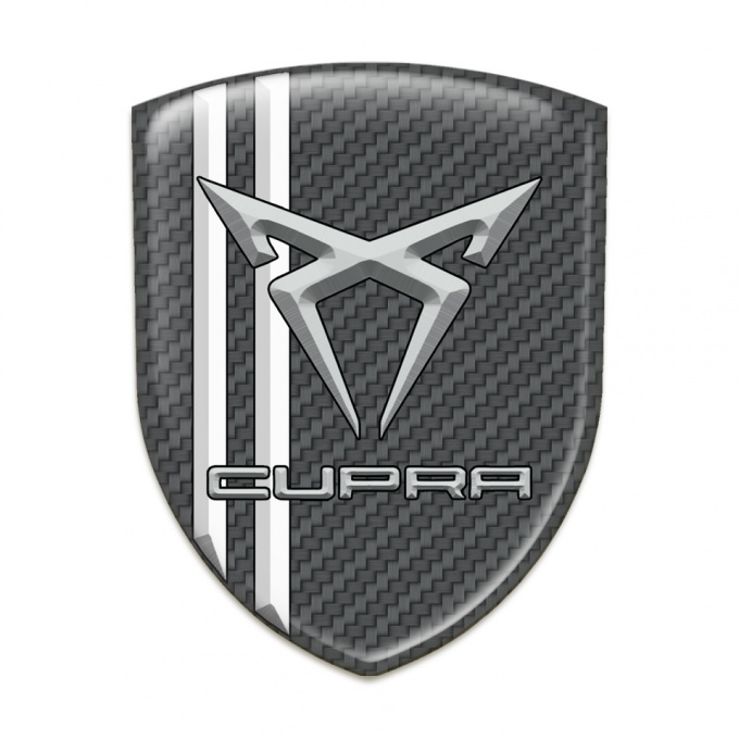 Seat Cupra Tuning Emblem Carbon White Stripes Gray Logo 