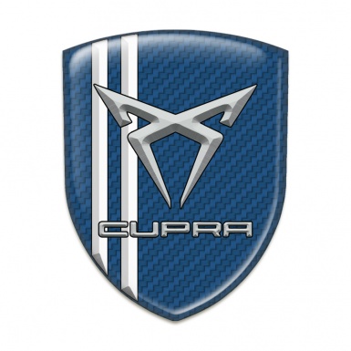 Seat Cupra Emblem Badge Logo Navy Blue Carbon White Stripes Gray Logo Style 