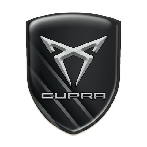 Seat Cupra 3D Gel Emblem Black Base with Diagonal Gray Lines 