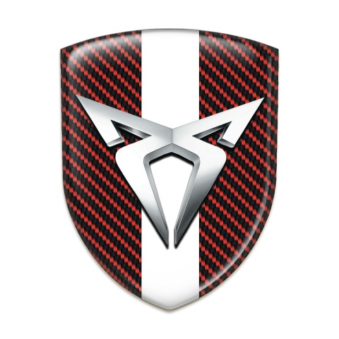 Seat Cupra 3D Gel Emblem Red Carbon with White Ribbon Style 