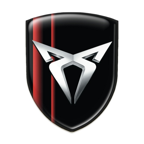 Seat Cupra Tuning Badge  Black with Red Lines Base and Silver Logo 