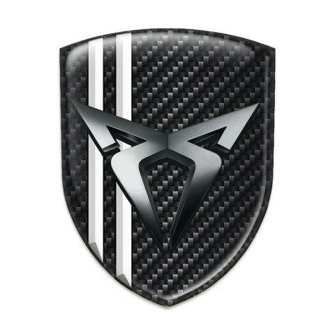 Seat Cupra Emblem Badge Logo Black Fibers White Stripes Chromed Logo 