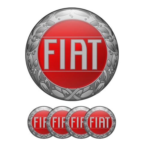 Fiat Center Hub Dome Stickers Silver Wreath