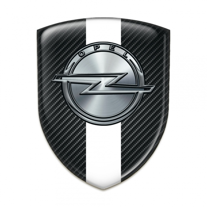 Opel Auto Emblem Black Carbon with White Ribbon 