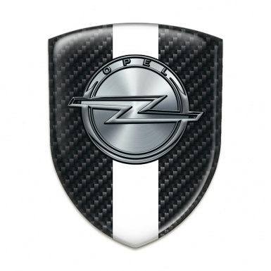 Opel Logo Emblem Dark Carbon with White Ribbon 