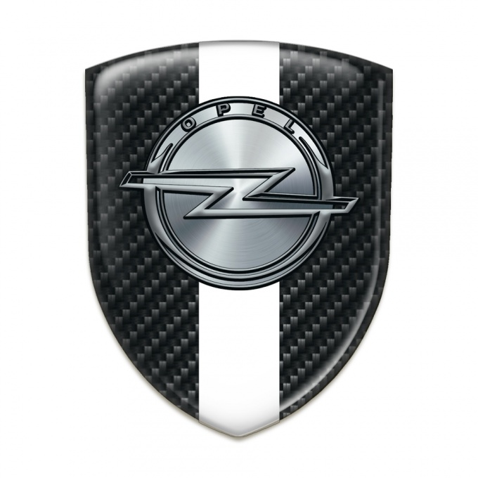 Opel Logo Emblem Dark Carbon with White Ribbon 