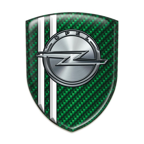 Opel Emblem Exterior Green Carbon White Stripes and Silver Logo 
