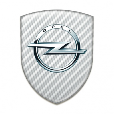 Opel Silicone Car Decal Badge White Carbon Base with Silver Logo 
