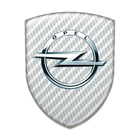 Opel Silicone Car Decal Badge White Carbon Base with Silver Logo 
