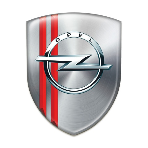 Opel Silicone Car Decal Badge Silver Base with Red Lines Decoration 
