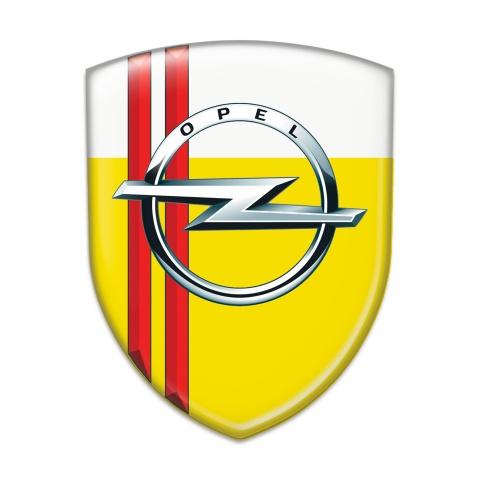 Opel Domed Emblem Yellow White Base Red Lines Decoration