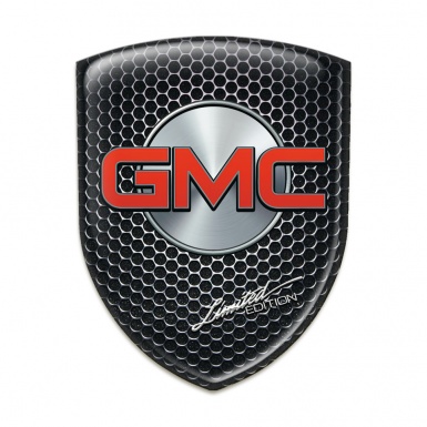 GMC Silicone Car Decal Badge Perforated Steel Base Silver Round Red Logo 
