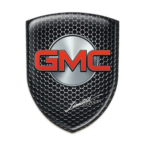 GMC Silicone Car Decal Badge Perforated Steel Base Silver Round Red Logo 