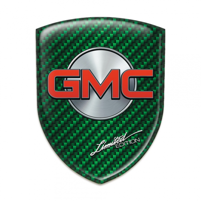 GMC Tuning Emblem Green Carbon Base Silver Circle and Red Logo 