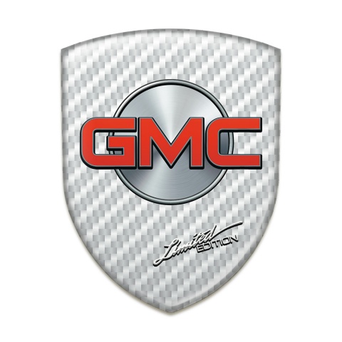 GMC Resin Sticker White Carbon Base Silver Circle and red Logo 